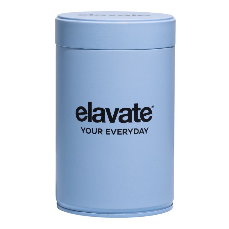 Light blue cylindrical tin labeled elavate with 'YOUR EVERYDAY' text