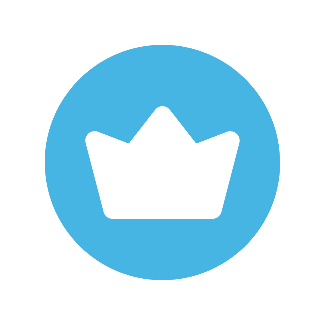 White crown icon centered in a blue circle, representing VIP/priority status
