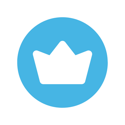White crown icon centered in a blue circle, representing VIP/priority status